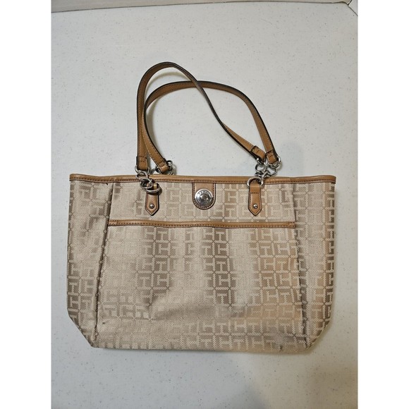 Tommy Hilfiger Brown Tan Medium Tote Bag Shopper Satchel Purse - Picture 1 of 9